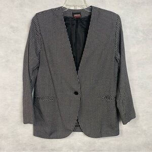 Black & White Houndstooth One-Button Blazer